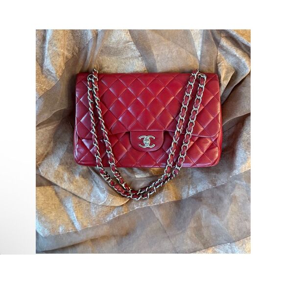 Chanel caviar Jumbo Double Flap Bag Leather Red - Picture 11 of 16